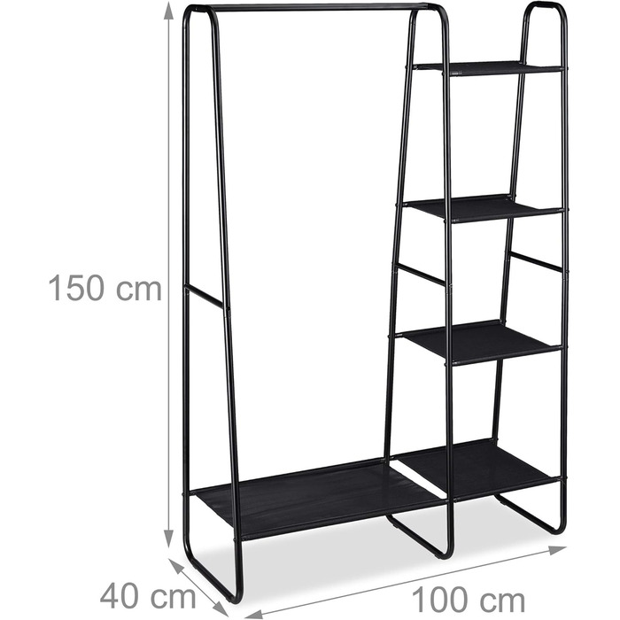 Relaxdays Clothes Rack, 5 Shelves, Clothes Rail, Coat Rack for Hallway and Room, HxWxD 150x100x40 cm, black