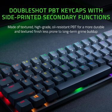 Клавіатура Razer Huntsman Mini (Red Switch) - Компактна ігрова клавіатура 60% (Lineare оптико-механічні перемикачі, Doubleshot PBT-клавіші, знімний USB-C кабель) QWERTZ DE-розкладка | Чорний