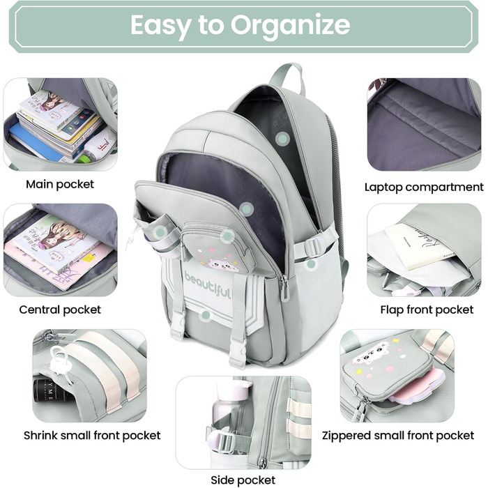 Дитячий рюкзак IvyH для дівчаток – велика місткість, водонепроникний, ідеальний для школи (2-6 клас), зелений