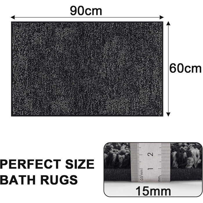 Килимок для дому та ванної кімнати SHACOS, 80x120 см, чорно-сірий, швидковисихаючий, з антиковзаючою основою