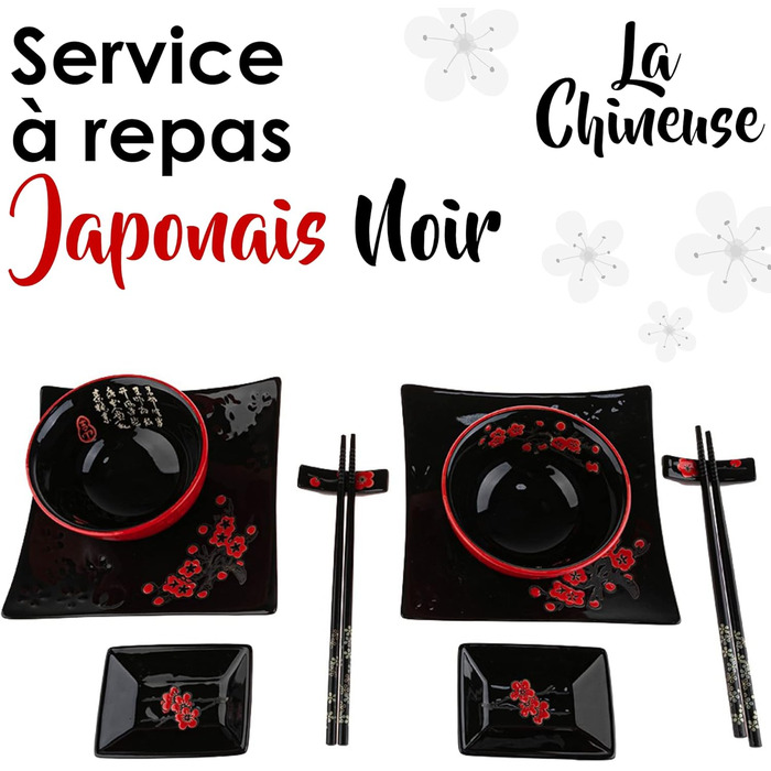 Японський набір для суші: 2 тарілки, палички, підтарілки з порцеляни з квітковим візерунком. Ідеальний подарунок