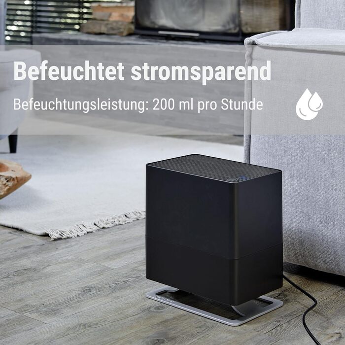 Зволожувач повітря Stadler Form Oskar little, чорний - енергозберігаючий, для кімнат до 30 м², тихий, з автовимкненням та регульованими LED