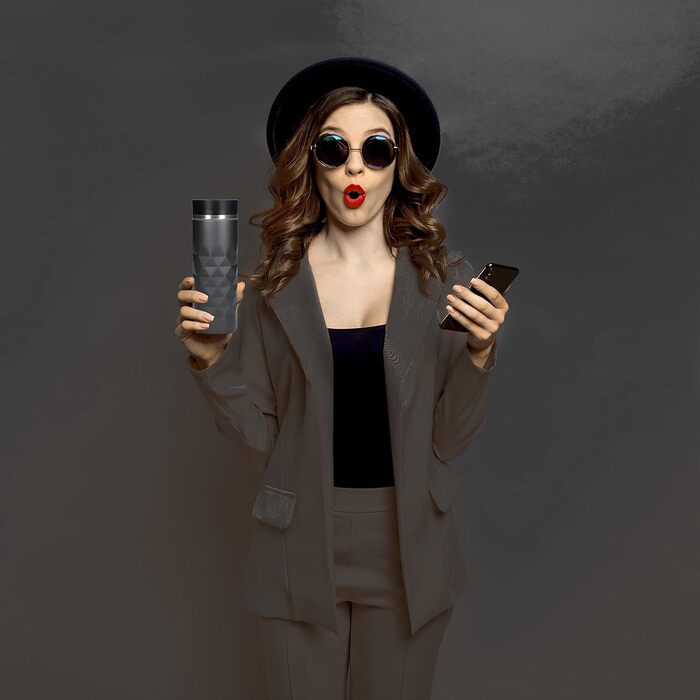 Термокружка Diamond з нержавіючої сталі Elasto Premium | 450 мл | Зберігає тепло та холод | Без BPA | Матова, блискуча (Шифер сірий)