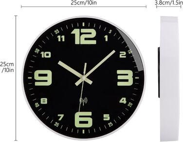 ACCSHINE Illuminated Wall Clock Radio Clock Wall Clock No Ticking Sound Silent Quartz Modern Large Battery Wall Clock Easy to Read for Rooms Home Kitchen Bedroom Office School (Illuminated Wall Clock) (25cm)