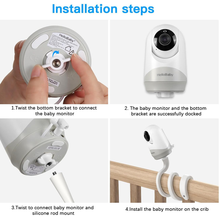 Кріплення для дитячого відеоняні Holaca (сумісне з HelloBaby HB40/HB65/HB66/HB6339/HB6336/HB6351/HB6550 та Blemil BL9052-2), гнучке кріплення з 1/4-дюймовою різьбою