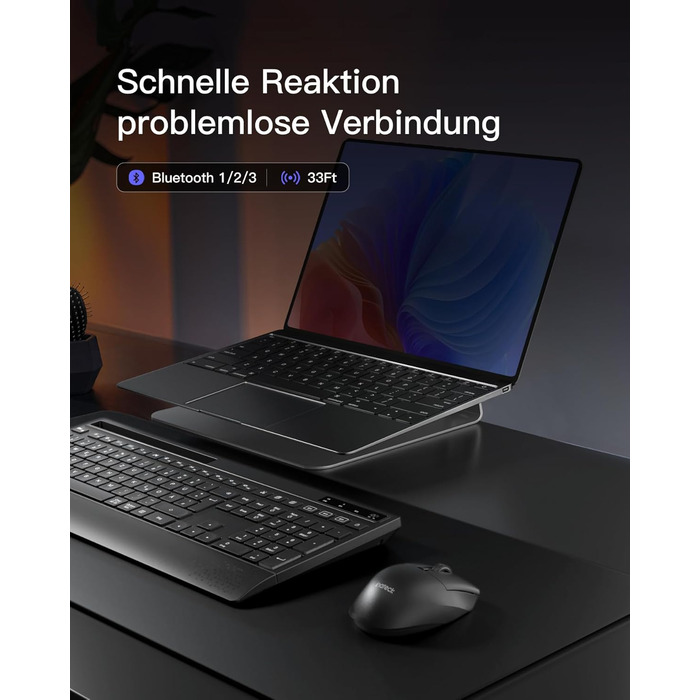Inateck Бездротовий Комплект Клавіатури та Миші з Підсвічуванням, QWERTZ, з Підтримкою Bluetooth, з Підкладкою під Руку, для Mac, Windows, Laptop, PC, Smart TV, KB06006