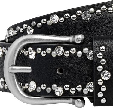 Жіночий ремінь Caspar GU292 з декором стразами та заклепками, чорний (75 см, обхват талії 68-76 см)