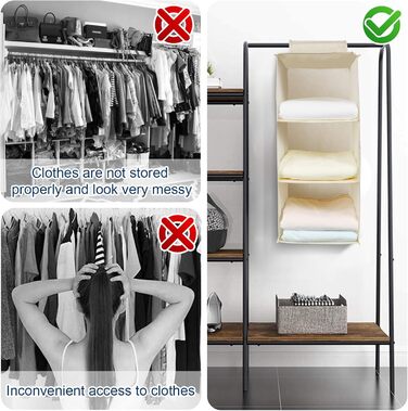 Органайзер для шафи AiQInu з 3 відділеннями, бамбуковий, бежевий (Medium)