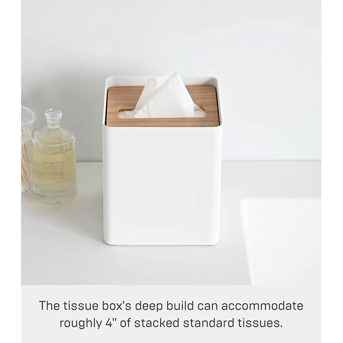 Yamazaki 5180 RIN Tissue Case Square, White, Steel/Wood, 13 x 13 x 15.5 cm