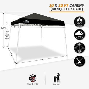 EAGLE PEAK 3x3m Event Tent with Slanted Legs, Pop-up Pavilion for Outdoor Use, UV Protection 50+, Waterproof, Foldable, Folding Pavilion for Camping, Garden, Party, Dark Blue (Black)