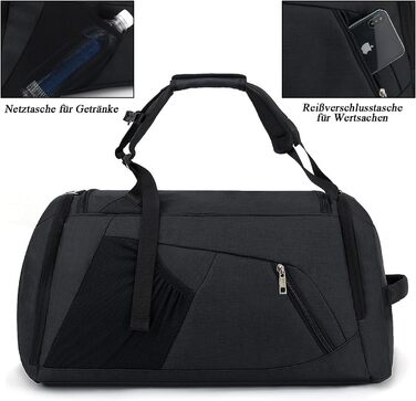 Sports bag with shoe compartment and wet compartment, 42L carry-on bag sports rucksack women men, gym bag travel bag large with shoulder strap and combination lock