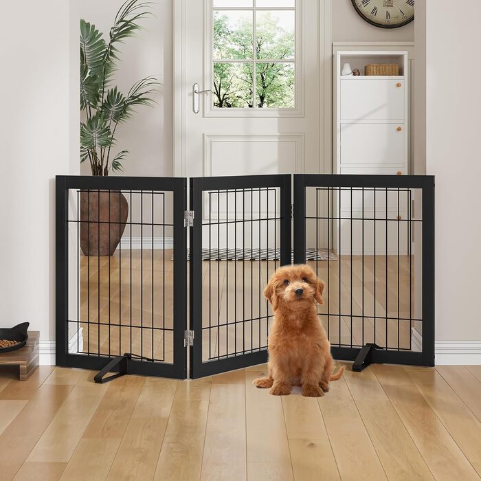 Бамбуковий захисний забір для тварин Semiocthome (2 панелі, 61 см), для дому, для собак та котів, безпечний, чорний