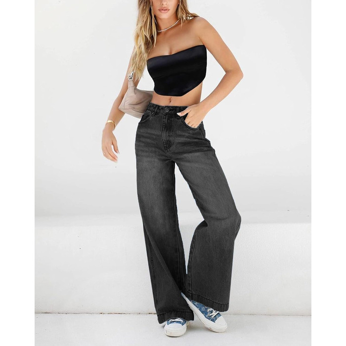 Джинси Weite Leg прямого крою, Used-Look, чорні, розмір XL