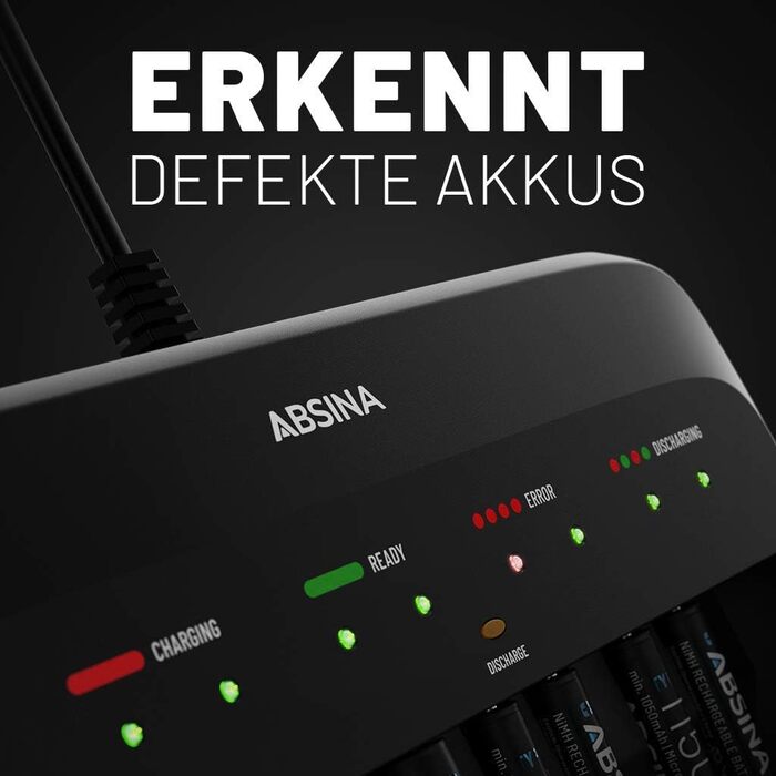 Зарядний пристрій ABSINA X10 для акумуляторів AA, AAA та 9V - 10-портовий зарядний пристрій для NiMH акумуляторів