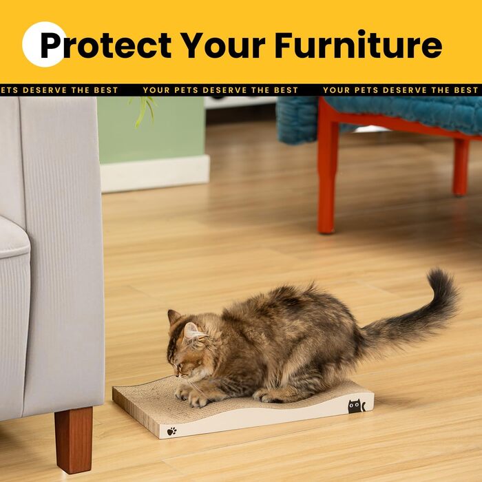 Кігтеточка для котів з коробкою та 4 змінними шарами з картону - велика кігтеточка з міцного гофрокартону, двосторонні шари для дряпання з наклейками DIY - місце для відпочинку котів у квартирі, захист меблів. Велика коробка для котів + 4 кігтеточки + нак