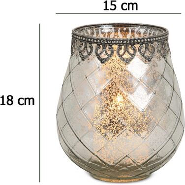 Vintage Candle Glasses Lanterns Silver - 2 Modern Candle Glasses in 14 cm as Candle Holders, Lanterns, Tealight Holders - Boho Candle Holders, Tealight Glass as Wedding Table Decoration, Balcony, Garden Decoration (2x 18 cm - silver)