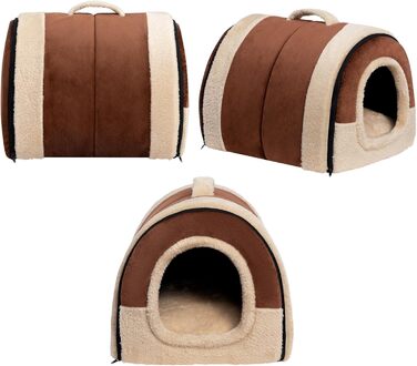 Hollypet Cat Bed Small Dog Bed, 2-in-1 Foldable Plush Pet Bed for Cats & Small Dogs, Cozy and Soft Pet Cave Bed for Indoor Outdoor, (Coffee)