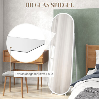 HOMCOM Full Length Mirror, 160 x 40 cm Wall Mirror with Stand, Metal Frame, Oval Standing Mirror for Living Room, Bedroom, White | Aosom