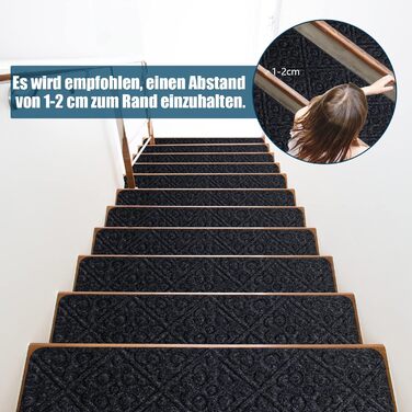 COSTWAY 15-Piece Stair Treads - Non-Slip, Waterproof, Self-Adhesive Carpet for Wood Stairs - Grey (76x20cm)