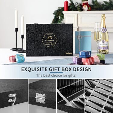 Набір столових приборів Velaze 24 шт. з нержавіючої сталі 18/10, набір столових приборів на 6 осіб (ложки, виделки, ножі, чайні ложки), полірований, з подарунковою коробкою, придатний для миття в посудомийній машині