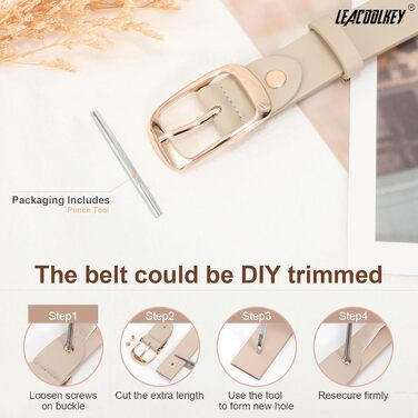 Жіночі шкіряні ремені LEACOOLKEY, 2 шт. з пряжкою золотого кольору для джинсів та штанів, розмір XXL (117-127 см) та XL (107-117 см)