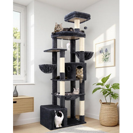 Драбина для котів Globlazer XXL 193 см з будиночком, гамаком, платформами та іграшками. Стабільна для 3-5 котів. Сірий колір.