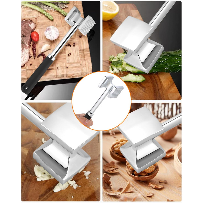 Fleischhammer Bixury 27 см з нержавіючої сталі, двосторонній молоток для м'яса, для приготування шніцелів, котлет, стейків