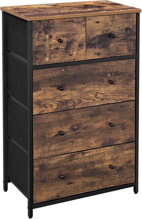 SONGMICS Chest of Drawers, Storage Cabinet, 5 Fabric Drawers, for Entryway, Living Room, White-Oak Finish LTS514W57 (Rustic Brown + Black)