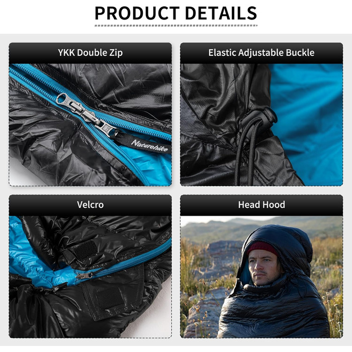 Спальний мішок Naturehike 4 сезони, чорний, для кемпінгу та подорожей