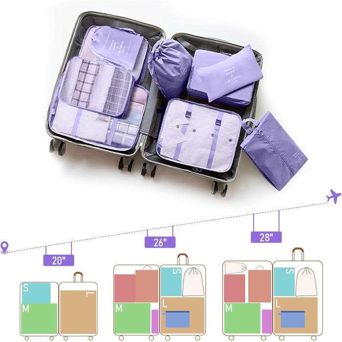 Органайзер для валізи, набір 10 шт. Packing Cubes, аксесуари для подорожей, косметичка, набір для валізи (фіолетовий)