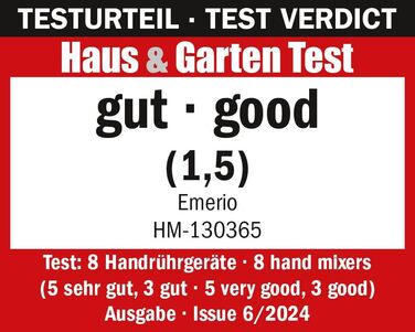 Електричний міксер EMERIO HM-124178 (400 Вт) з 6 швидкостей та турборежимом, нержавіючі насадки (для тіста та збивання)