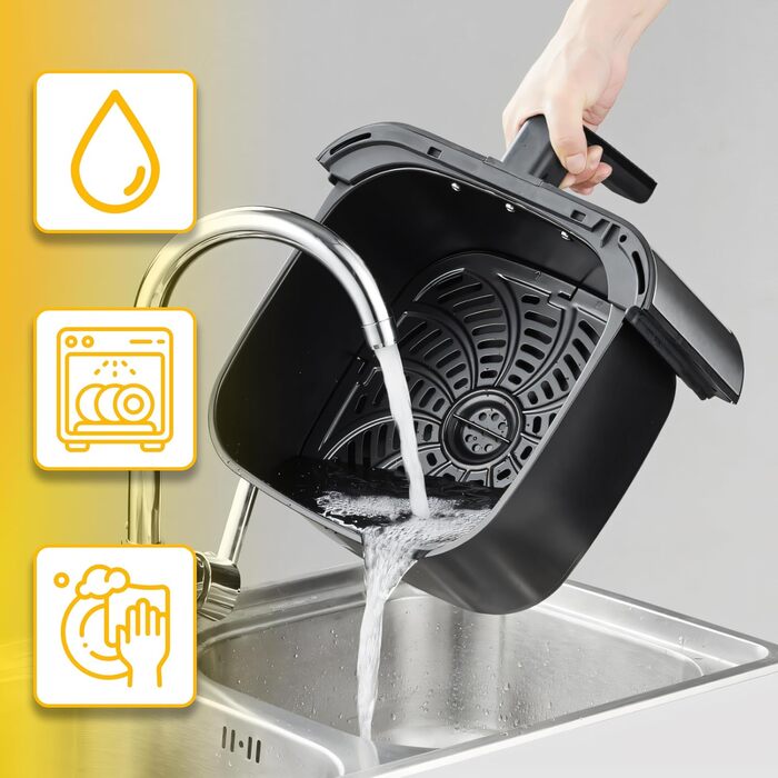 Аерофритюрниця Retoo 6.5л 1800Вт, 10 програм, до 200°C, з цифровим керуванням, нержавіюча сталь (чорний/срібний)