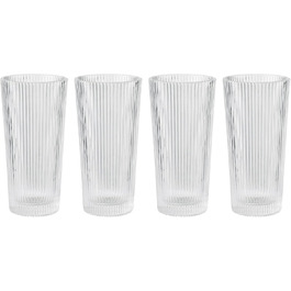 Stelton Pilastro Longdrink Glasses - Ribbed Water Glasses Set - Dishwasher Safe, Stackable, for Hot & Cold Drinks - 300ml - Set of 4