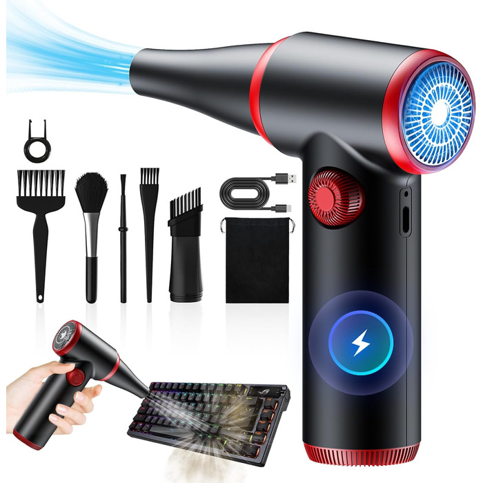 Електричний пилосос для видалення пилу ATENGEUS з регулюванням швидкості, 100500 об/хв, з LED-підсвічуванням, для ноутбуків, ПК, офісних пристроїв, диванів