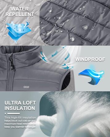 Стьобана жилетка для чоловіків 33000ft Outdoor з утеплювачем, гібридна спортивна жилетка з 5 кишенями, для походів та їзди на коні (Сірий, 4XL)