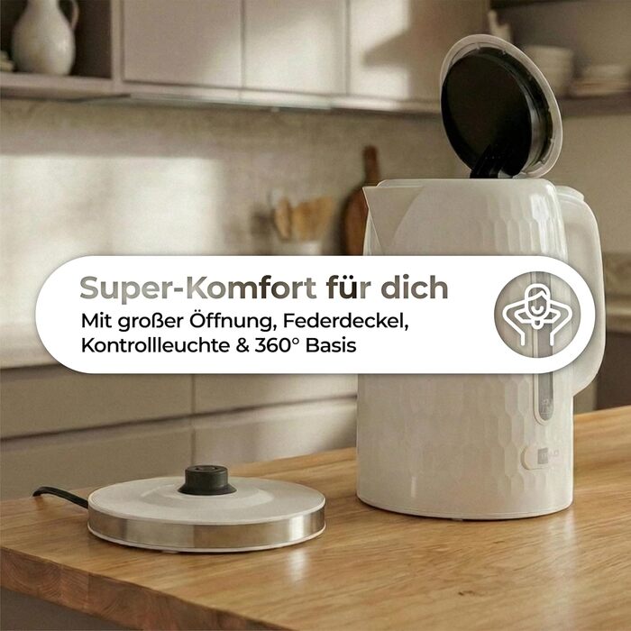 Електричний чайник Aeco AQA NEO з нержавіючої сталі, 1.7 л, 2150 Вт, без BPA, фільтр від накипу, бездротовий, CoolTouch, шампань сріблястий