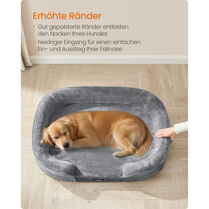 Ліжко для собак Feandrea, ортопедичне, велике, 106x76x18 см, водонепроникне, знімний чохол, сіре