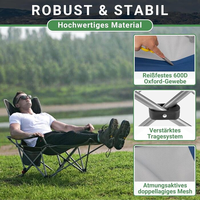 Кемпінговий стілець-розкладний WEJOY 2-в-1 з підставкою для ніг та підсклянником, блакитно-сірий