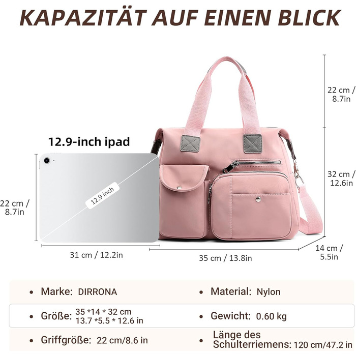 Сумка жіноча DIRRONA велика шопер – містка сумка через плече для міста, роботи, університету та подорожей, рожевий