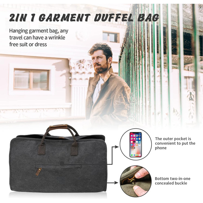Дорожній костюм-органайзер 2-в-1 American Casual Canvas Leder для одягу та аксесуарів, чорний