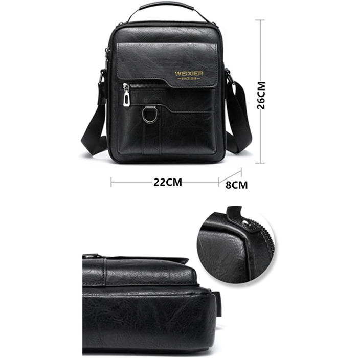 Чоловіча сумка через плече, кросбоді, месенджер з шкіри, чорна (A-schwarz)