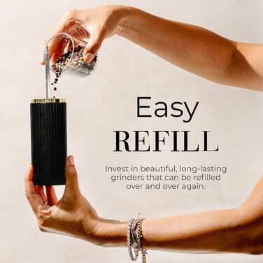 Набір для солі та перцю Styled Settings – біло-чорний з золотом, ручний, 2 шт., з регульованим керамічним жорном та дерев'яною підставкою