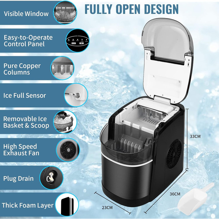 Машина для приготування льоду 12 кг, Ice Maker, чорний, з функцією самоочищення