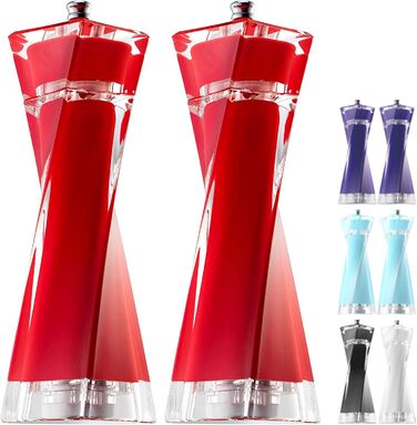 Набір для солі та перцю MITBAK з акрилу | Преміум якість, регульована ступінь помелу, червоний