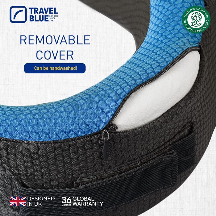 Blue Dreamer Travel Neck Pillow - Memory Foam Airplane Pillow for Travel with Breathable Mesh Fabric, Removable Cover, High Comfort & Support, Easy Storage
