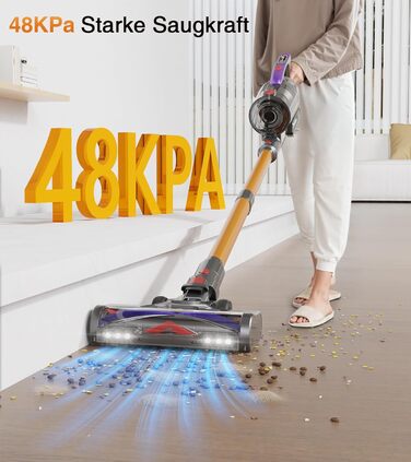 Бездротовий акумуляторний пилосос CHEBIO 580W з LED-дисплеєм, антизаплутувальною насадкою та потужністю 48000Pa. Підходить для прибирання підлоги, килима та шерсті тварин.