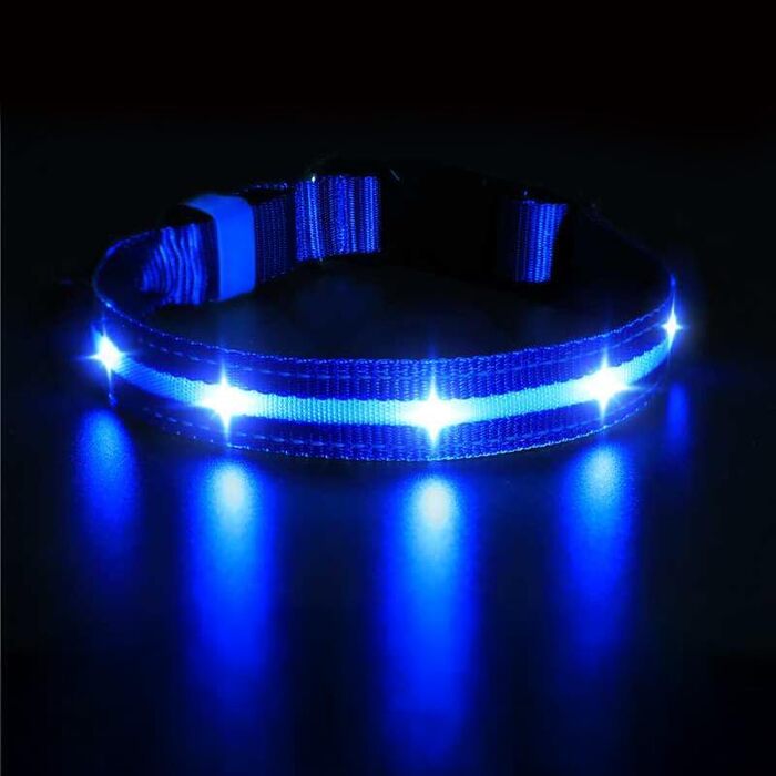 Світловідбиваючий нашийник для собак MASBRILL з LED-підсвічуванням, водонепроникний, 3 режими освітлення, синій
