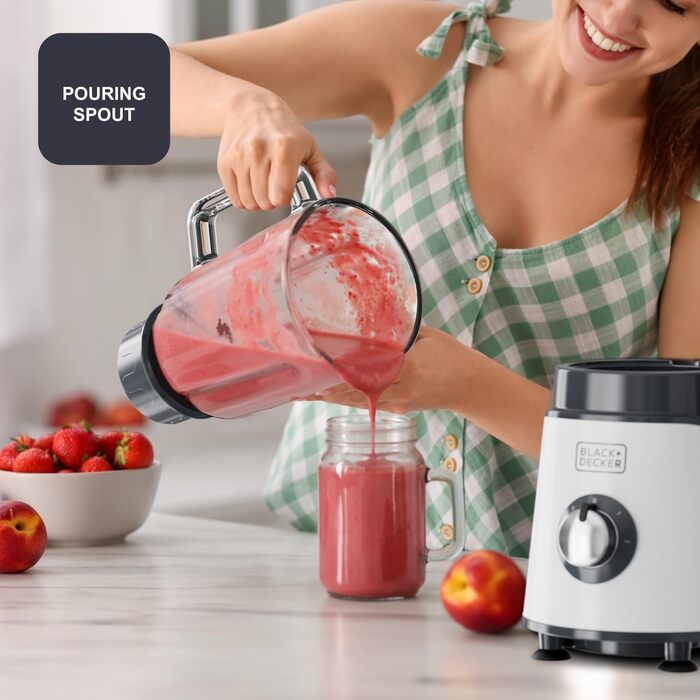 Black+Decker 2200W Stand Mixer with Glass Bowl - 2.2L, 8 Speeds, 6 Stainless Steel Blades, Ice Crush & Smoothie Function, LED Display, Safety System