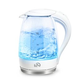Скляний електрочайник T24 79020 з LED-підсвіткою, 1.7 л, 2200 Вт, захист від википання, без BPA, білий