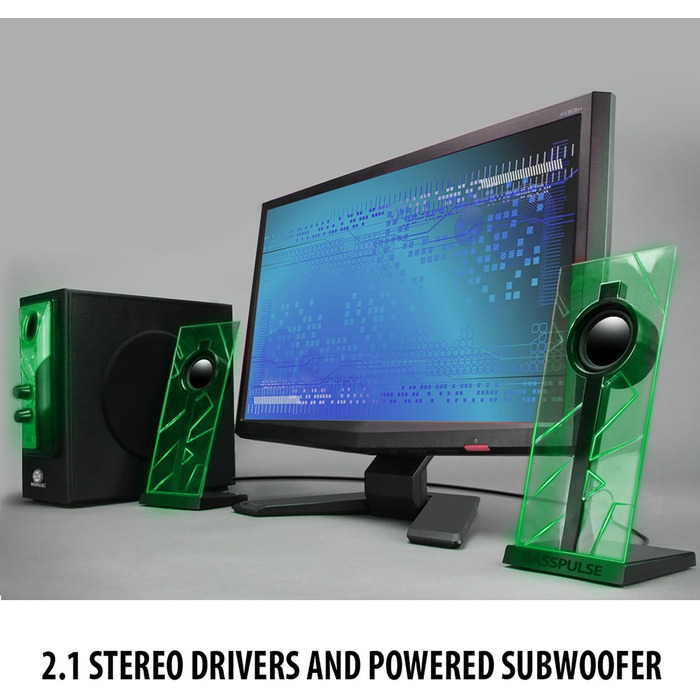 GOgroove 2.1 Аудіосистема для ПК з LED-підсвіткою: Комп'ютерні колонки, сабвуфер, ігрова стереосистема